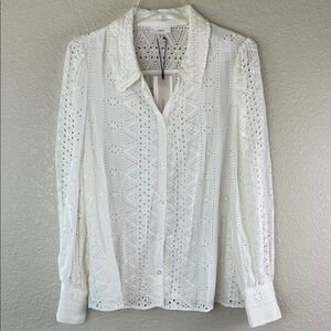 A loves a white embroidered eyelet long sleeve button down size XL NWT